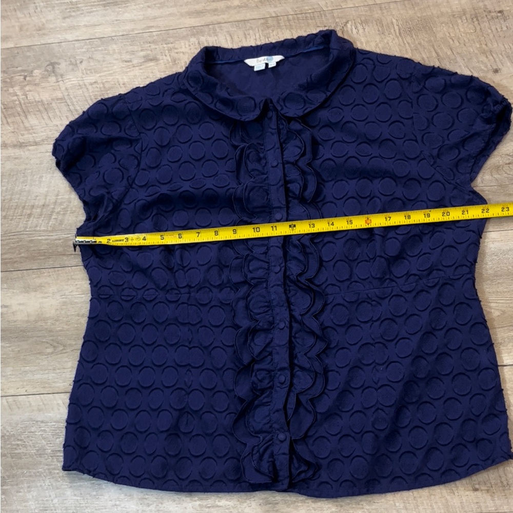Boden Women’s Purple Cotton Double Ruffle Front Button Top Size 16 - Picture 5 of 6